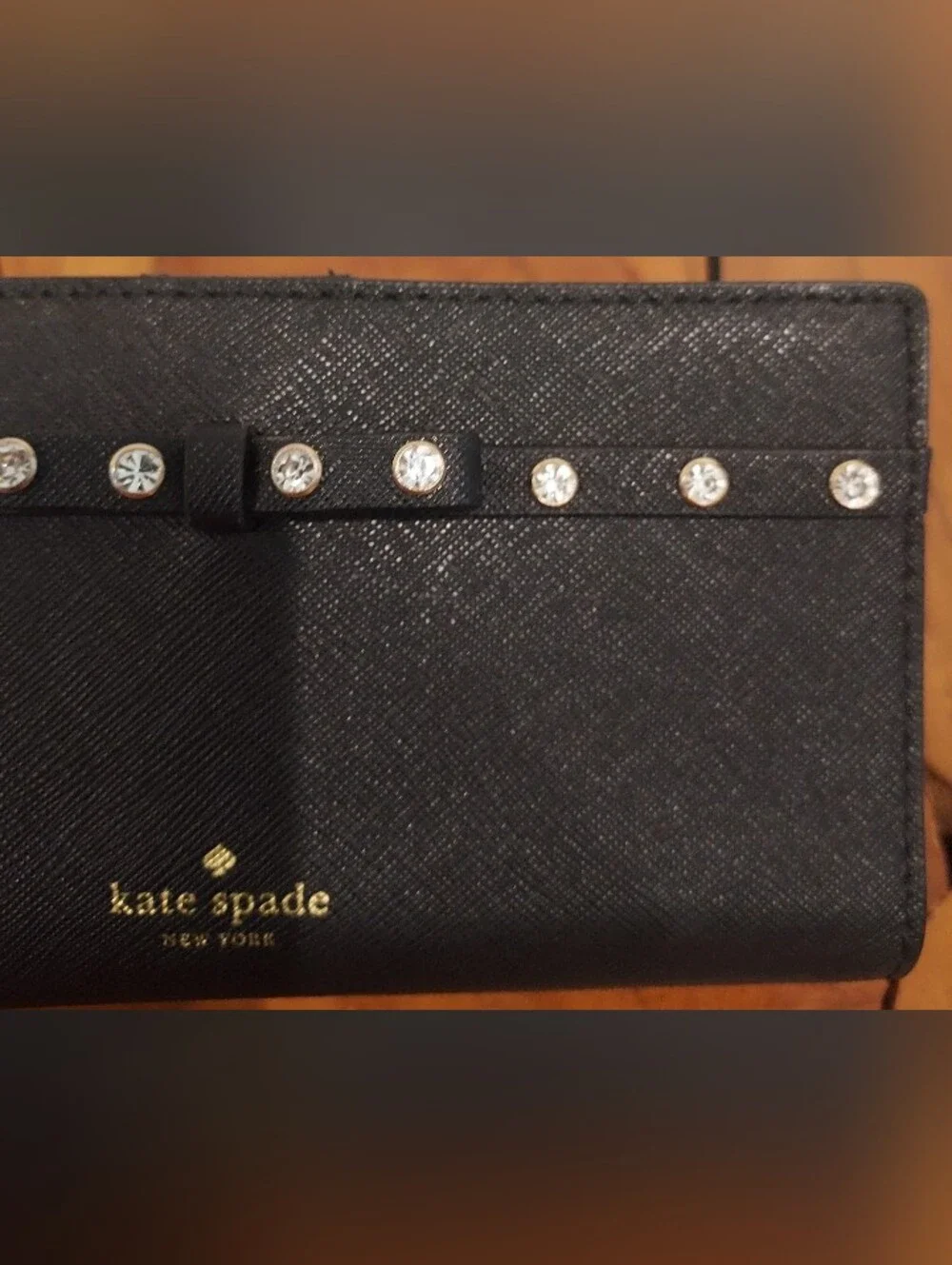 Kate Spade New York Black Leather Jeweled Bow Wallet
